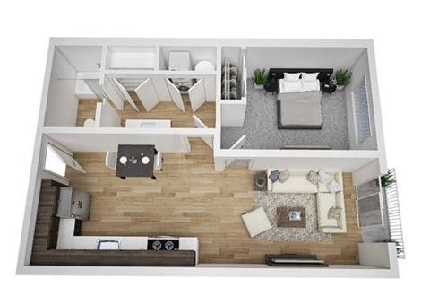 Floor plan for 1 bed, 1 bath, 641 sqft